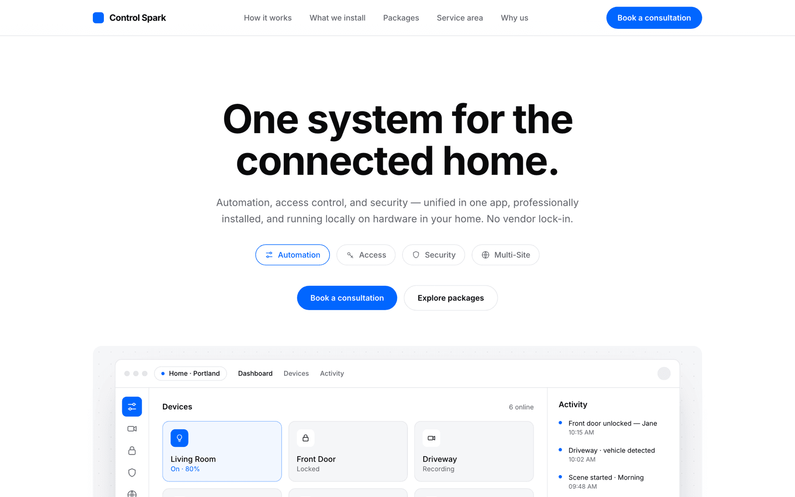 Control Spark home page hero