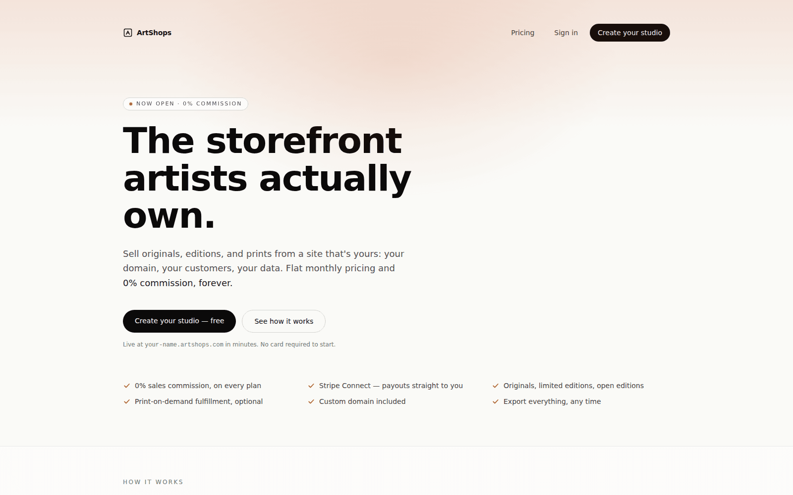 The ArtShops marketing home page