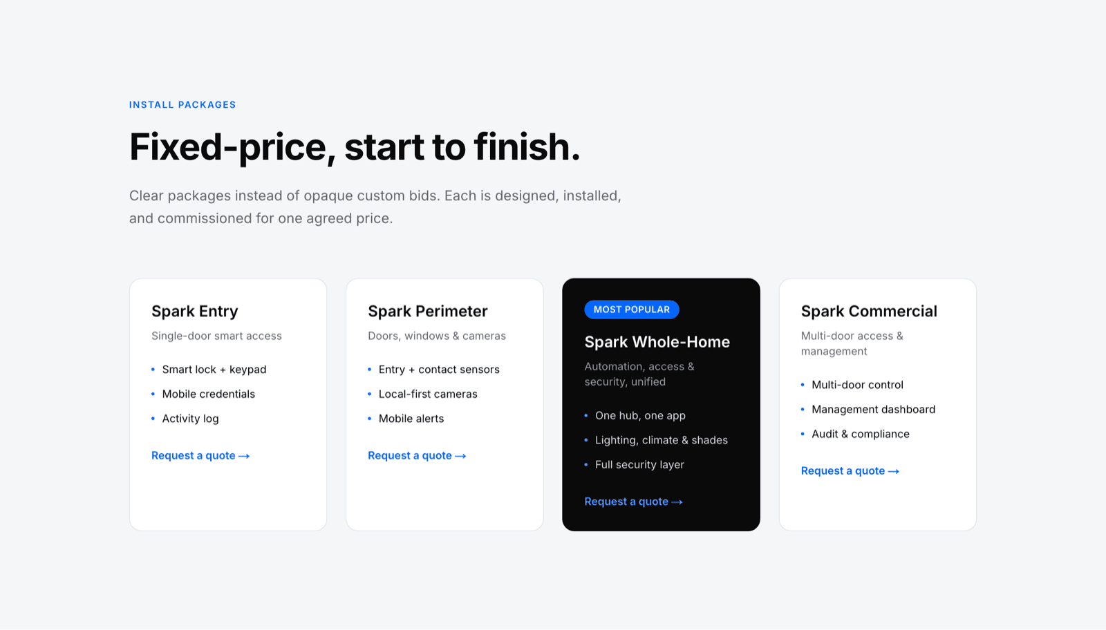 Fixed-price install packages section